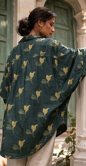 Forest Green -Indigo Handblock Printed Cotton Shirt