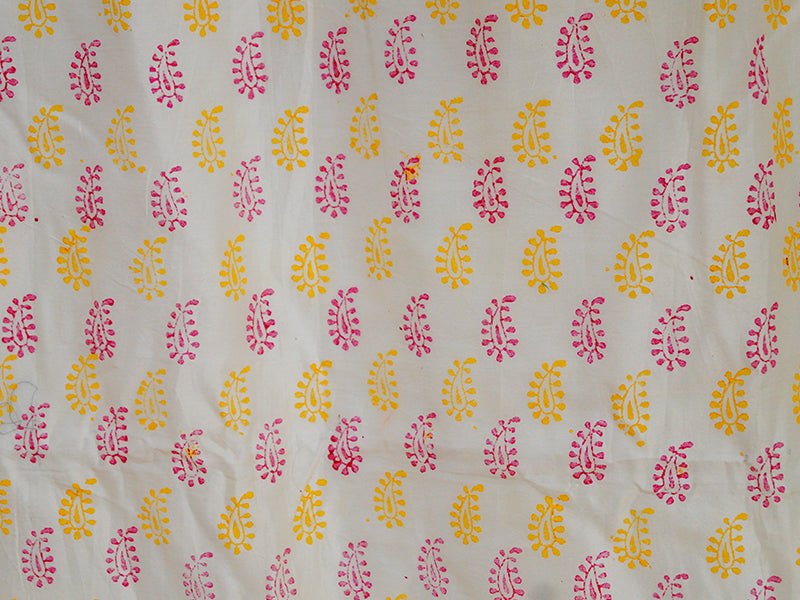 White with pink & yellow paisley Chanderi Curtain (Made to order)
