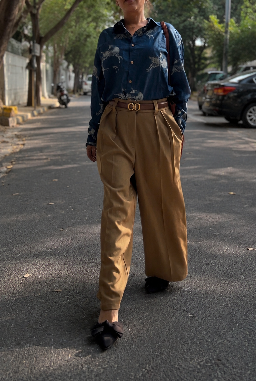 Indigo Deer  Hand Block Printed Cotton Shirt
