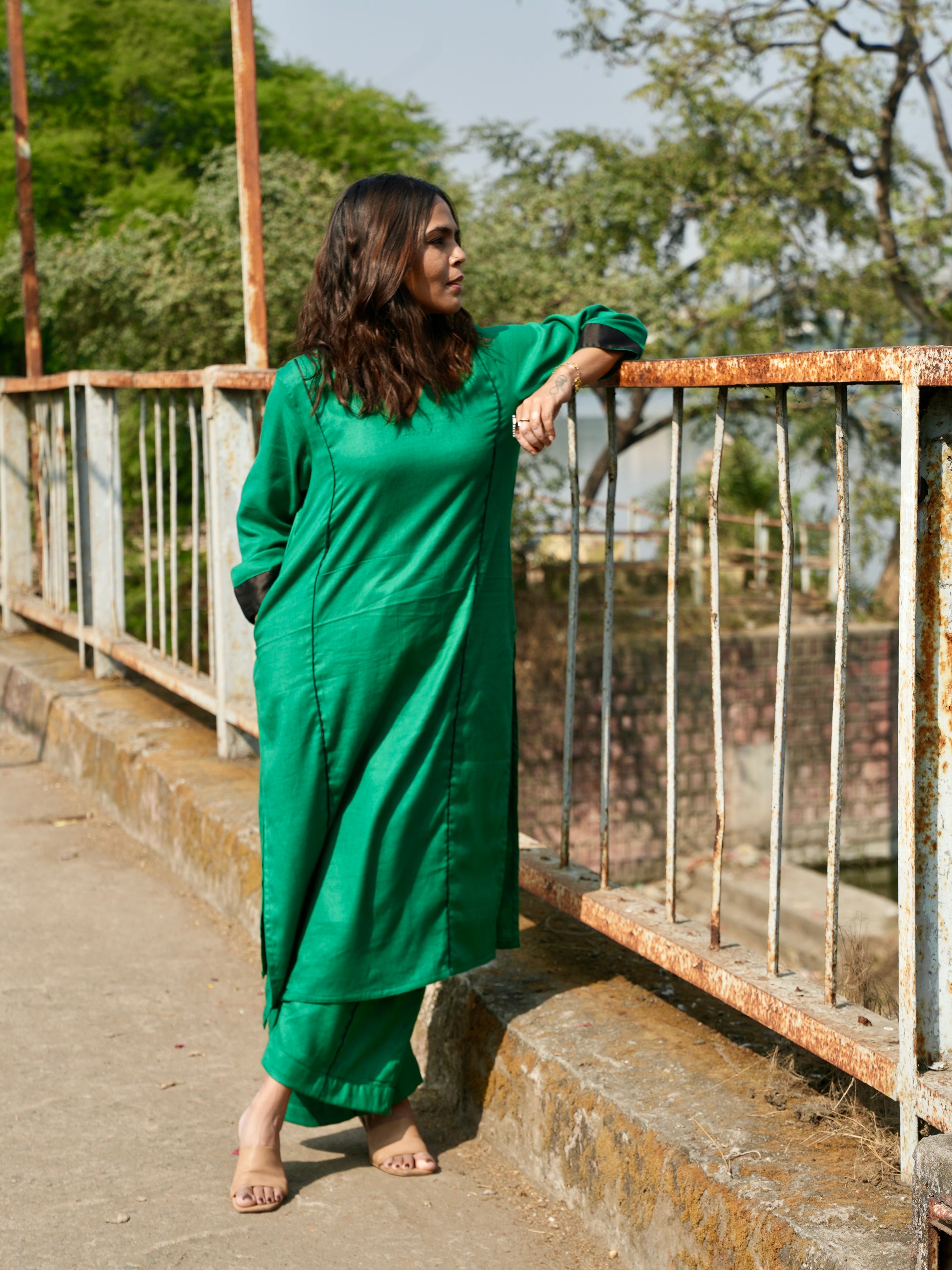 Green Bamboo Cotton Salwar Suit Co-ord Set