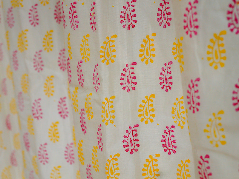 White with pink & yellow paisley Chanderi Curtain (Made to order)