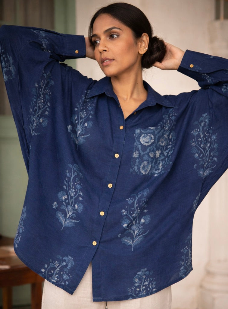 Blue -Indigo Handblock Printed Cotton Shirt