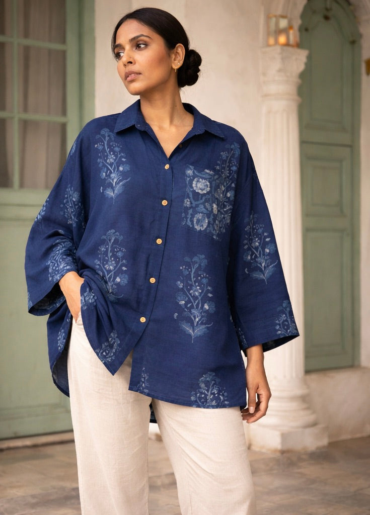 Blue -Indigo Handblock Printed Cotton Shirt