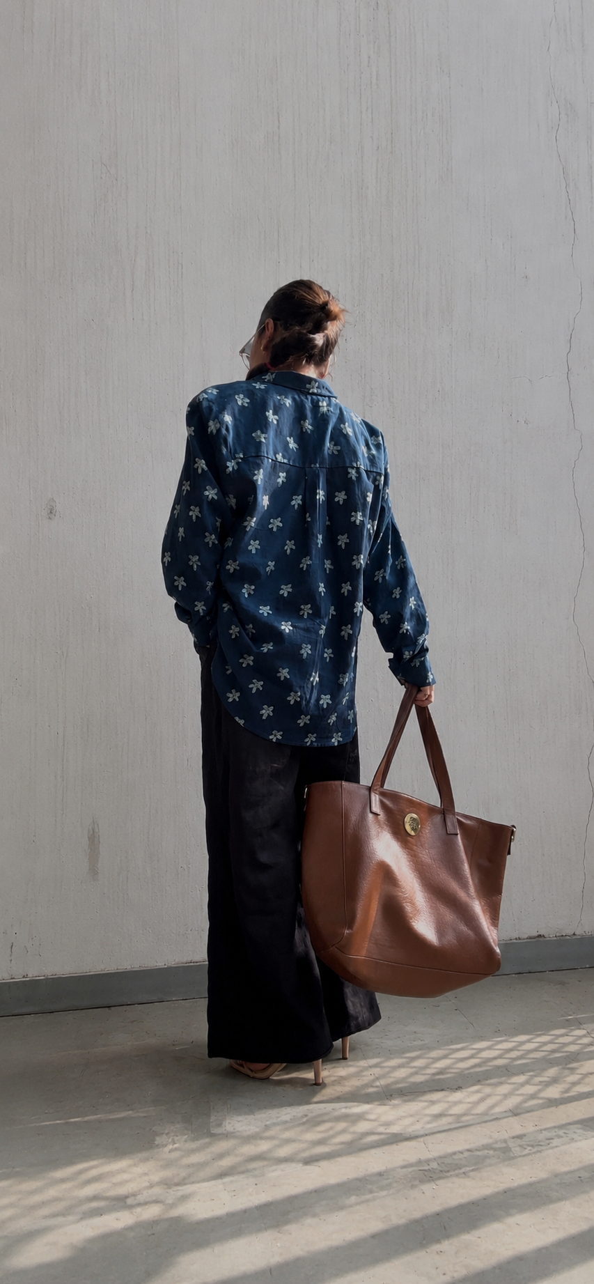 Indigo Floral  Hand Block Printed Cotton Shirt