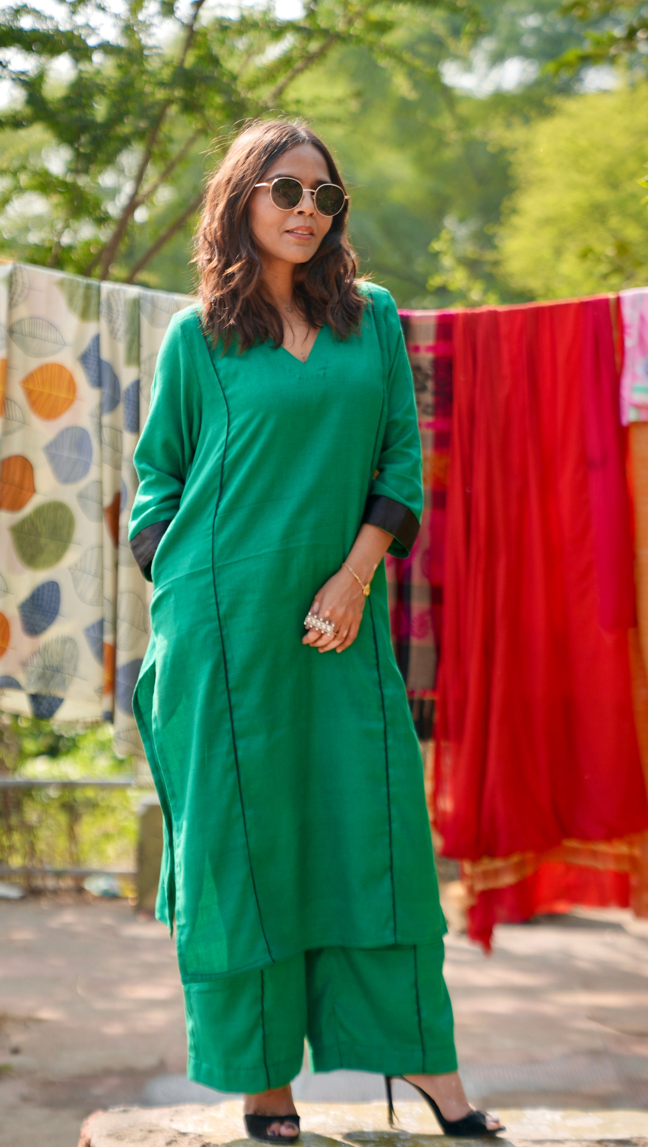 Green Bamboo Cotton Salwar Suit Co-ord Set