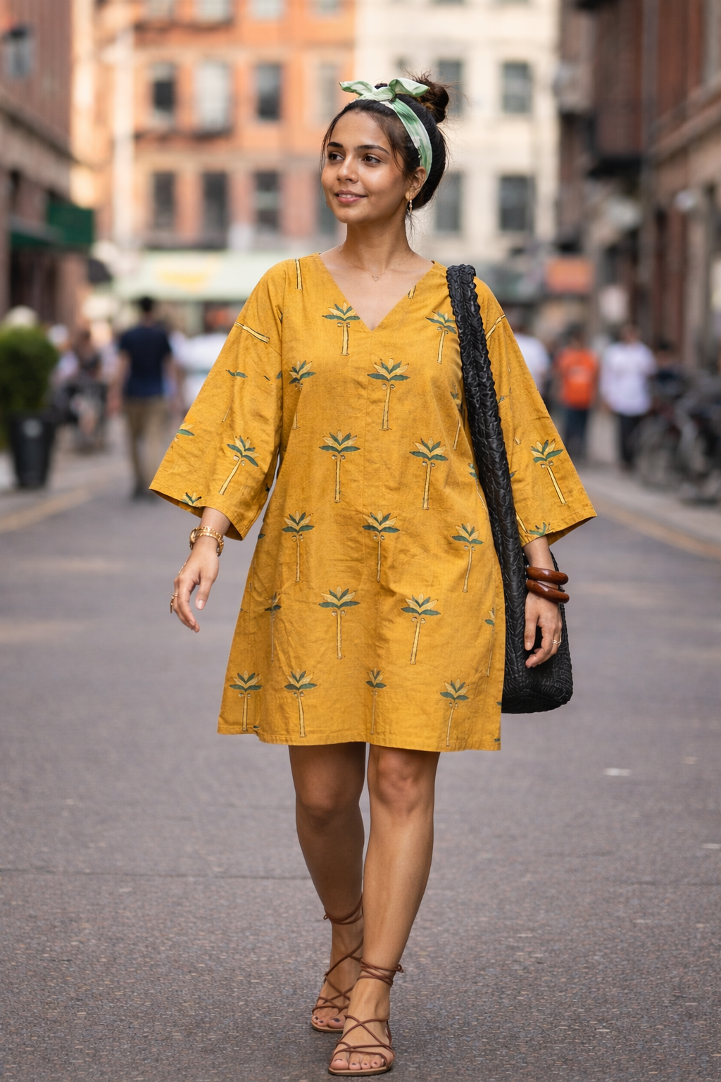 Mustard yellow Kimono Style short dress