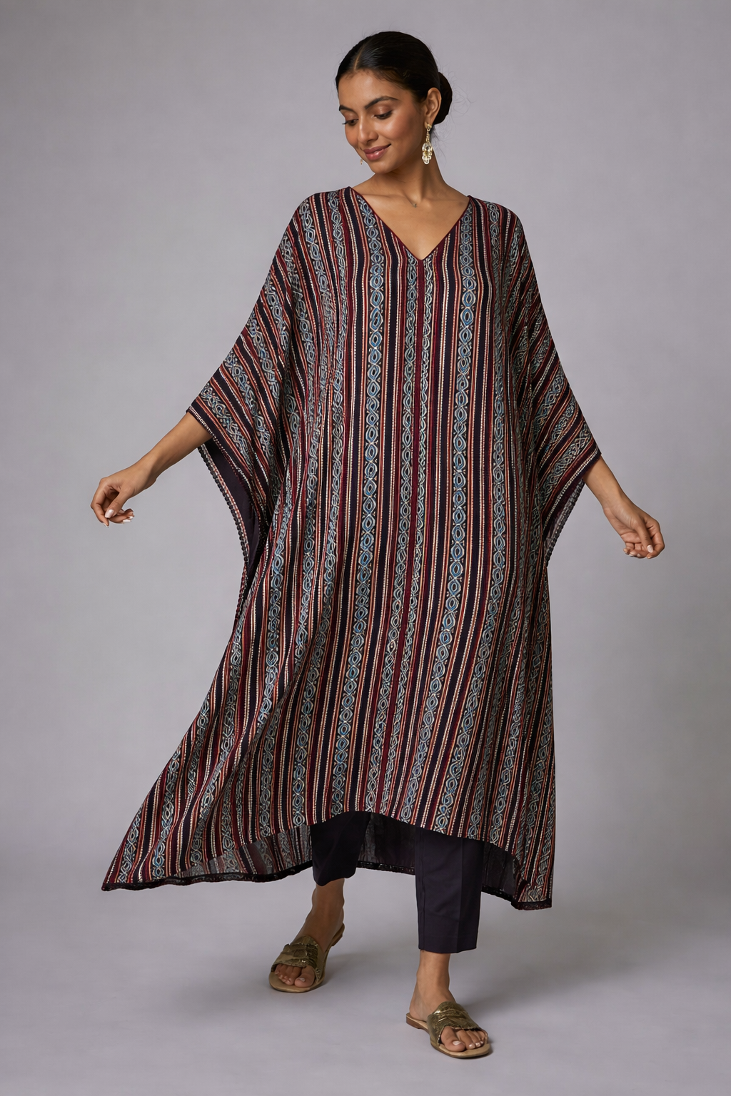 Ajrak Floral Modal Silk Kaftan
