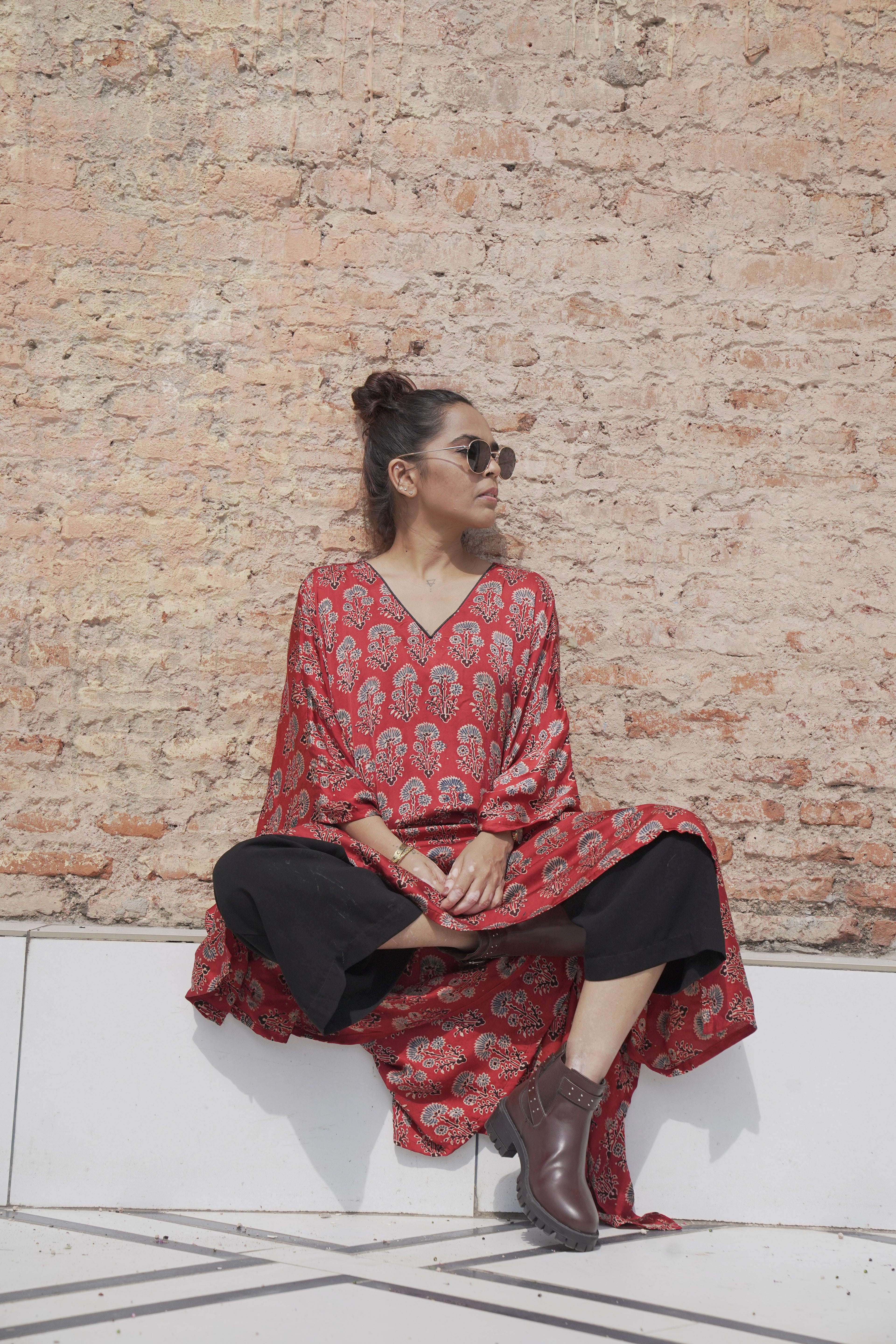 Jugni - Red Floral Silk Kaftan