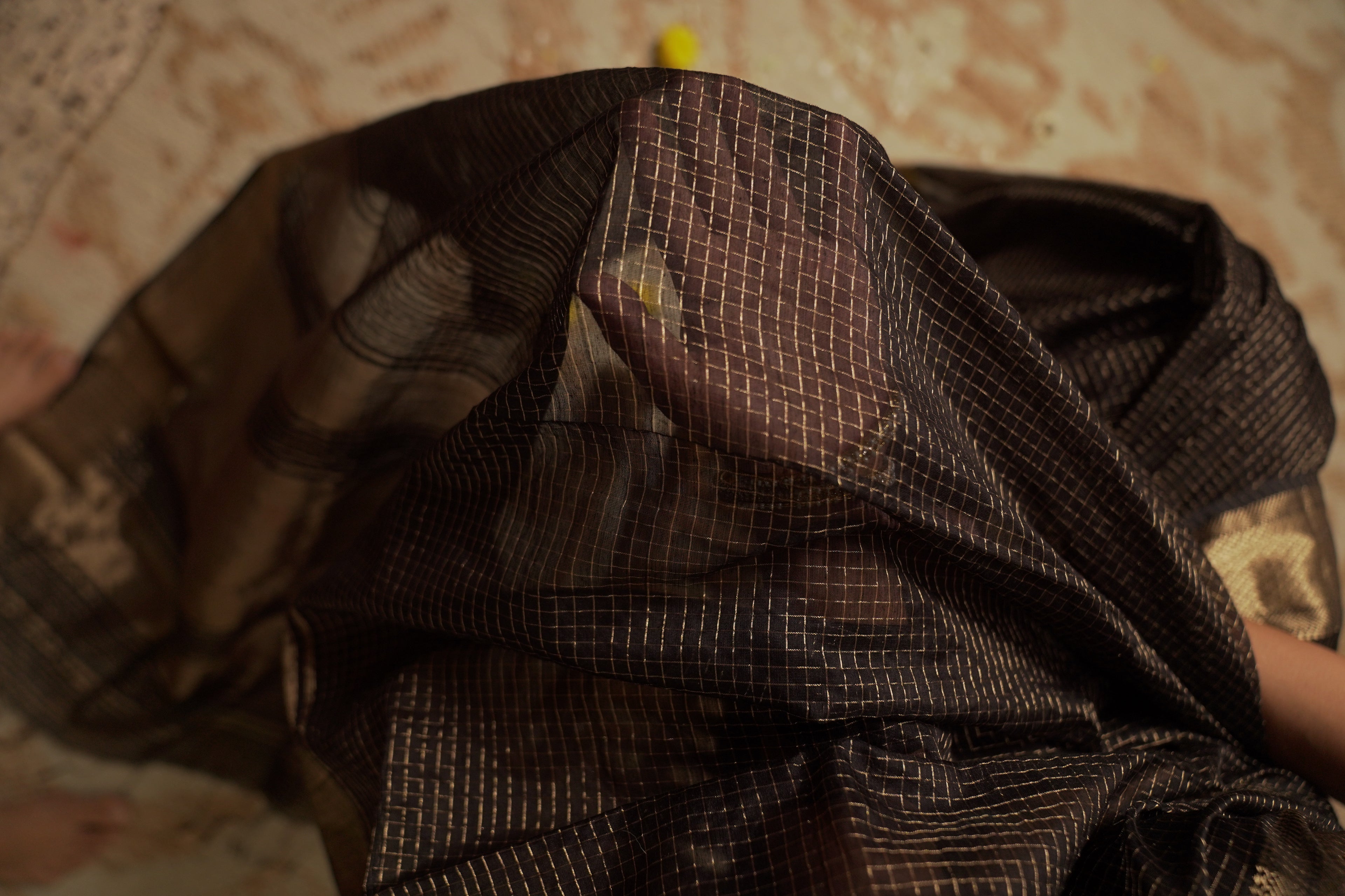 त्यौहार - Black Cotton by Silk Handwoven Sari