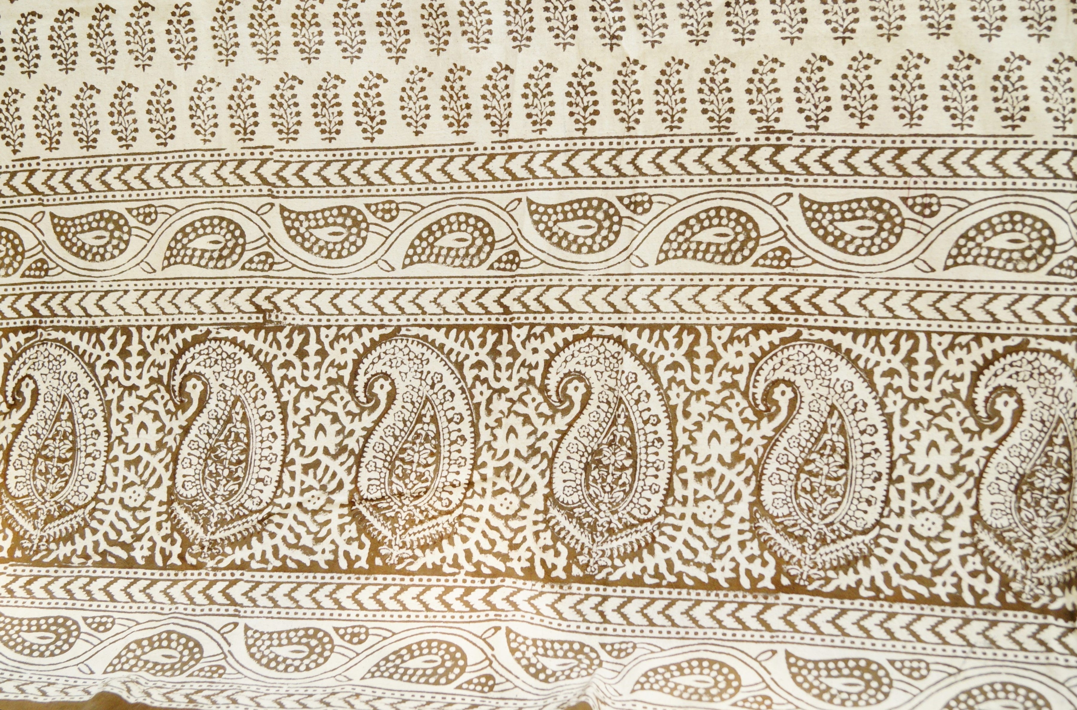 Off-white cotton curtain with olive green paisley prints(Made to order)