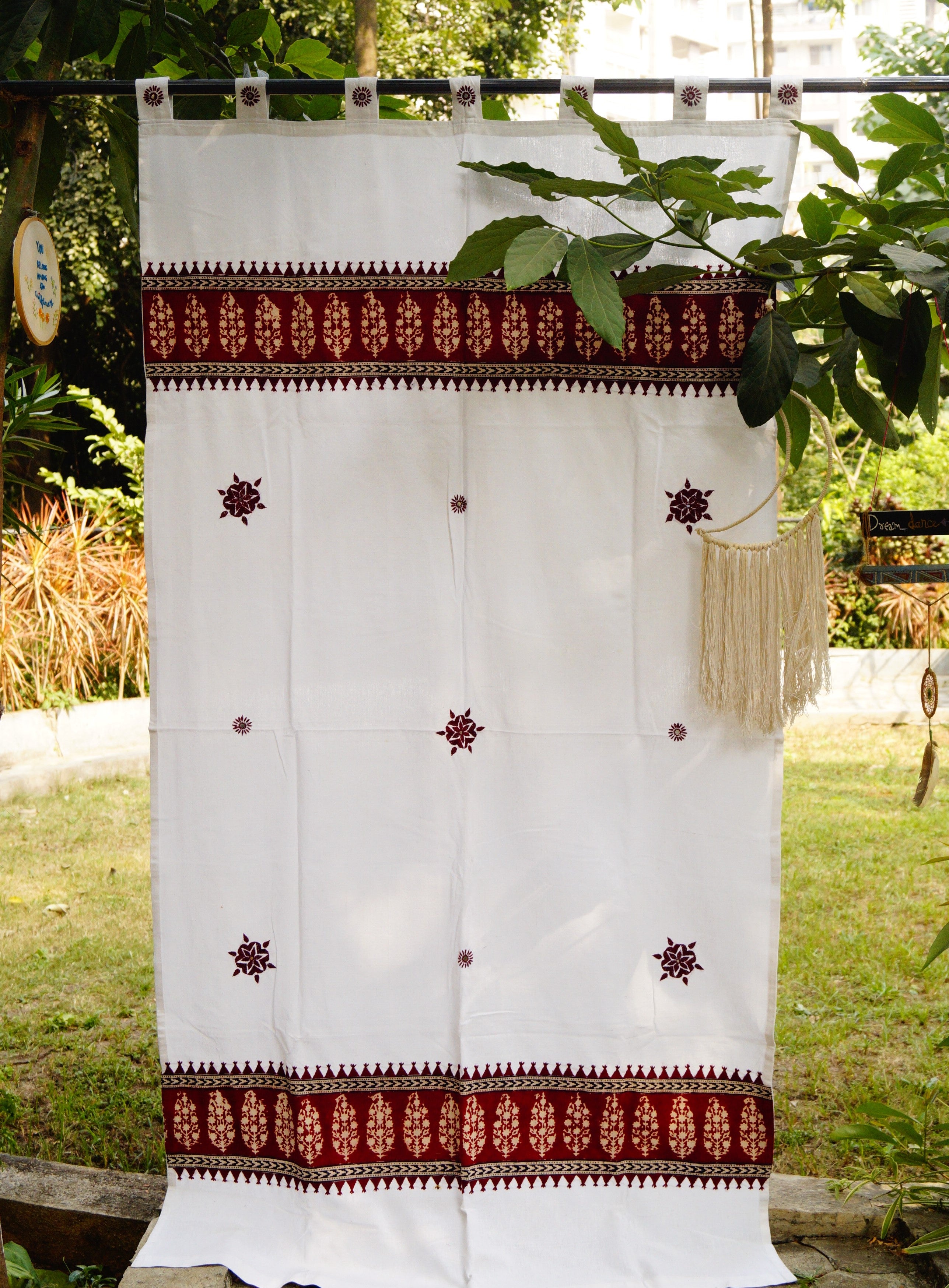 White & Red Curtains With Hand Embroidery(Made to order)