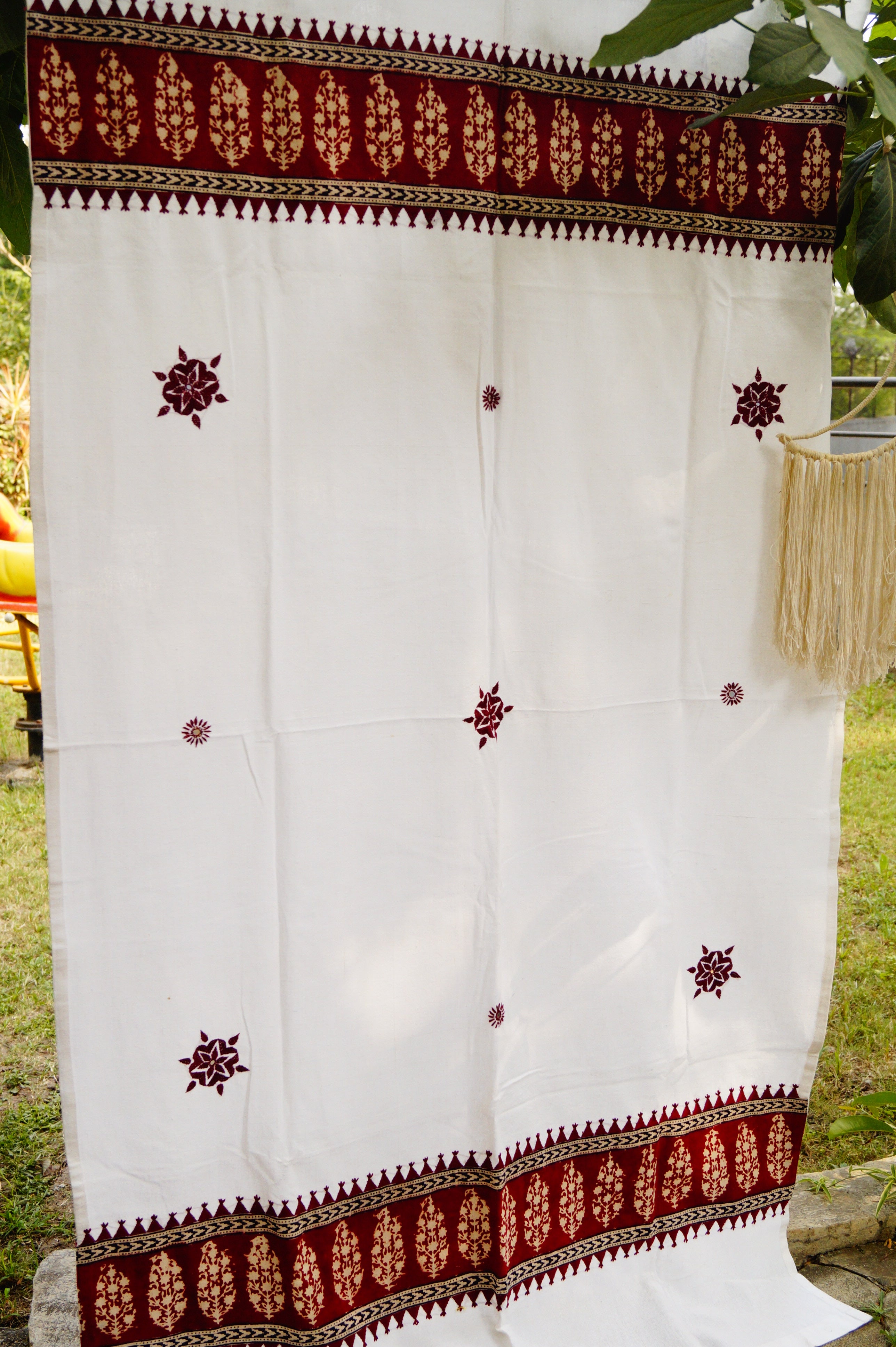 White & Red Curtains With Hand Embroidery(Made to order)