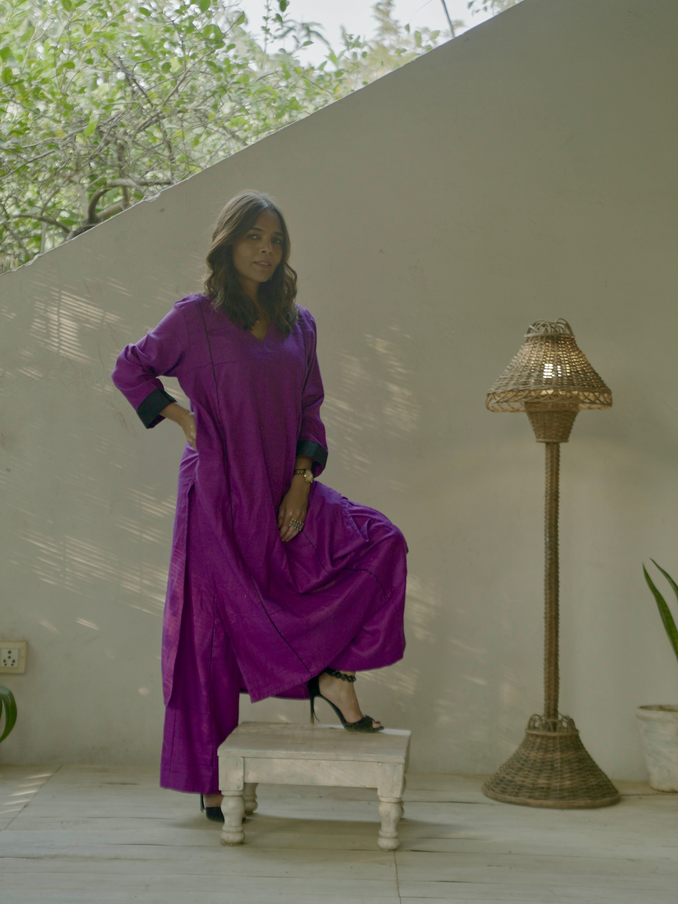 Purple Bamboo Cotton Salwar Suit Co-ord Set