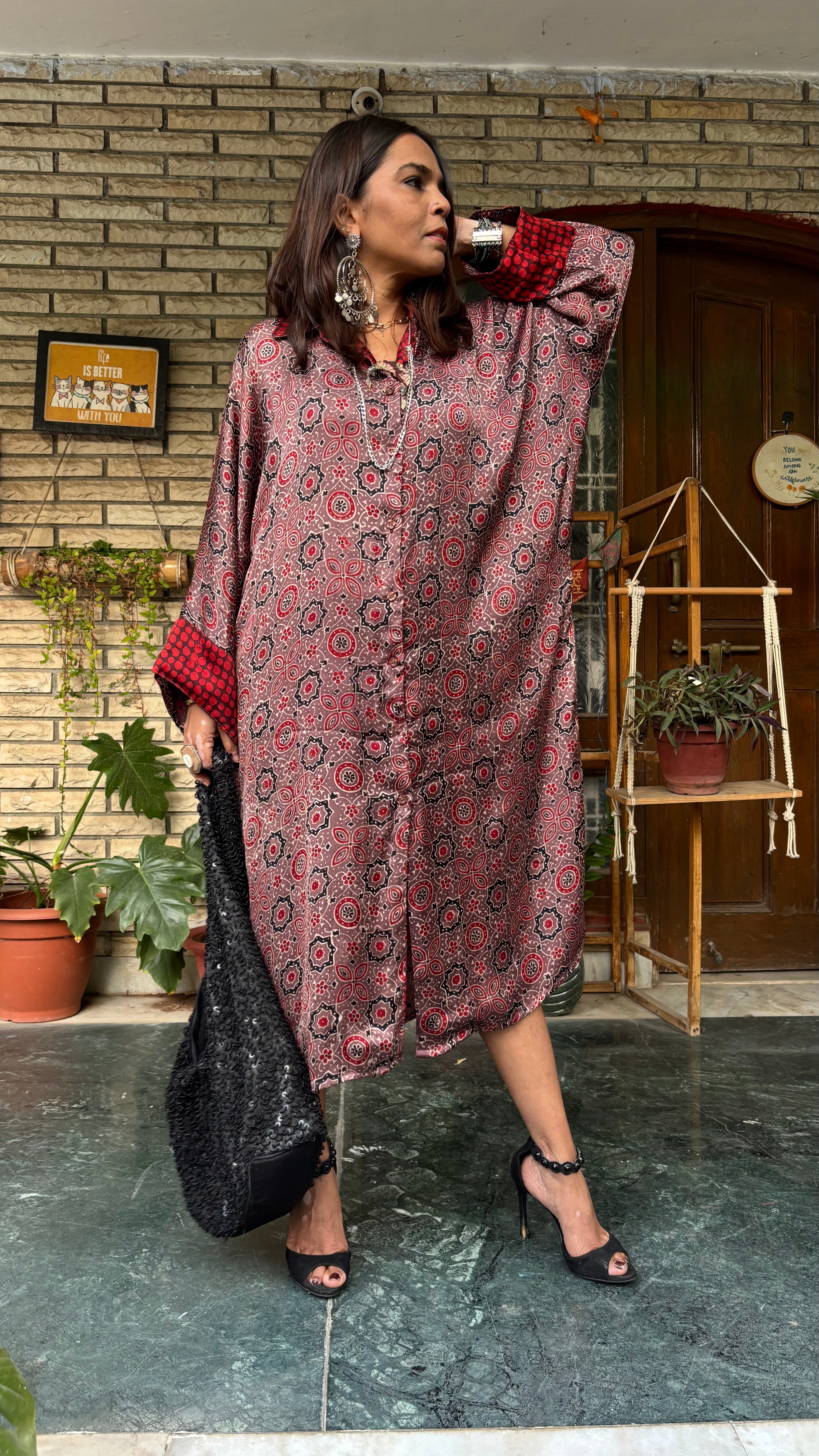 Ajrakh print Modal Silk Shirt Dress