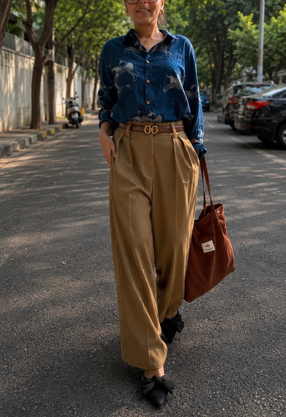 Indigo Deer  Hand Block Printed Cotton Shirt