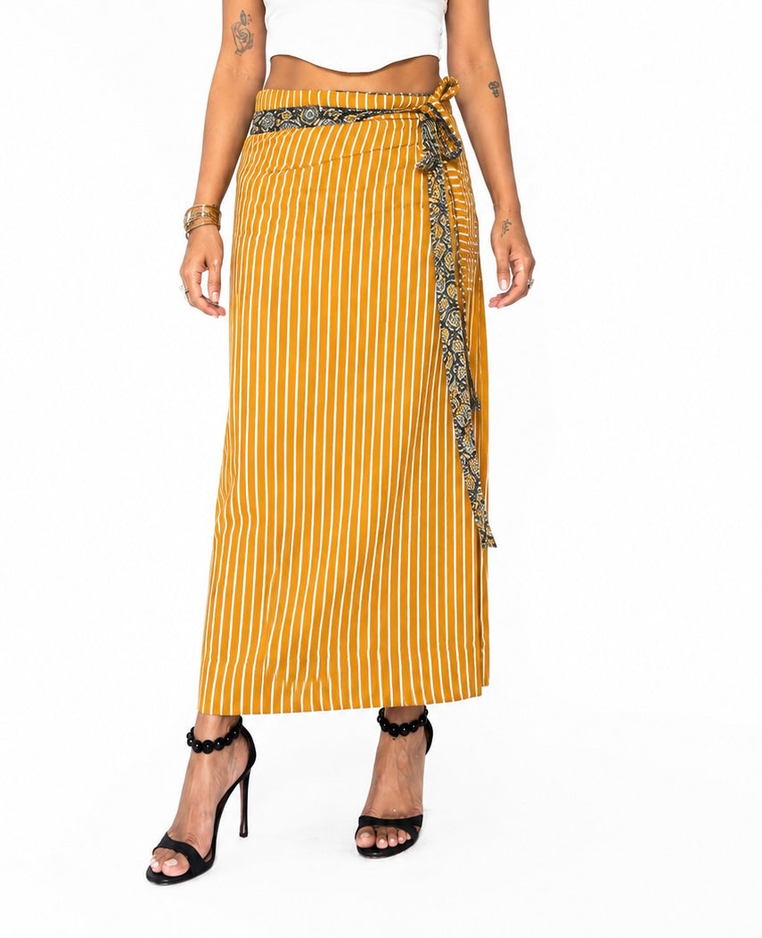 Shapeshifter one skirt, endless possibilities - Mustard stripes & ajrak