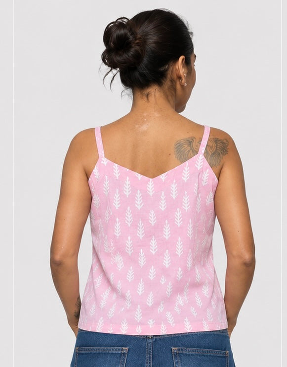 Block Print Strap Top in Powder Pink