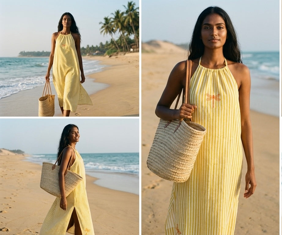 Sunlit Stripes Halter Dress