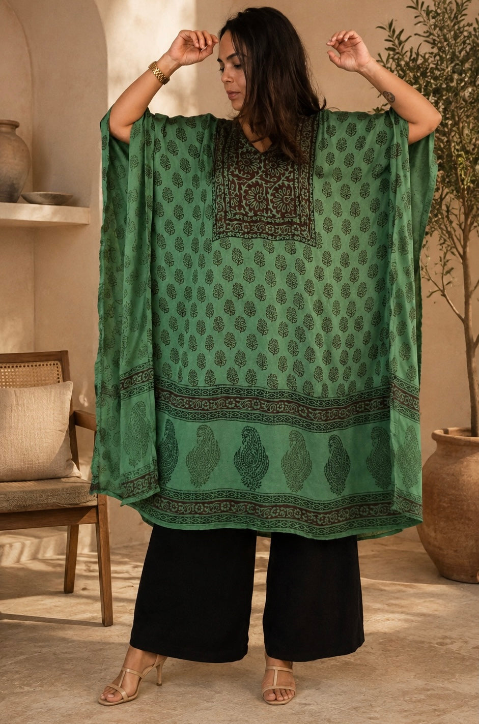 Green Bagh Modal Silk Kaftan
