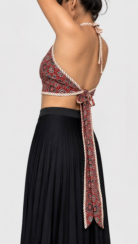 Ajrak Halter Crop Tops- One Size
