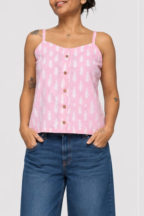 Block Print Strap Top in Powder Pink