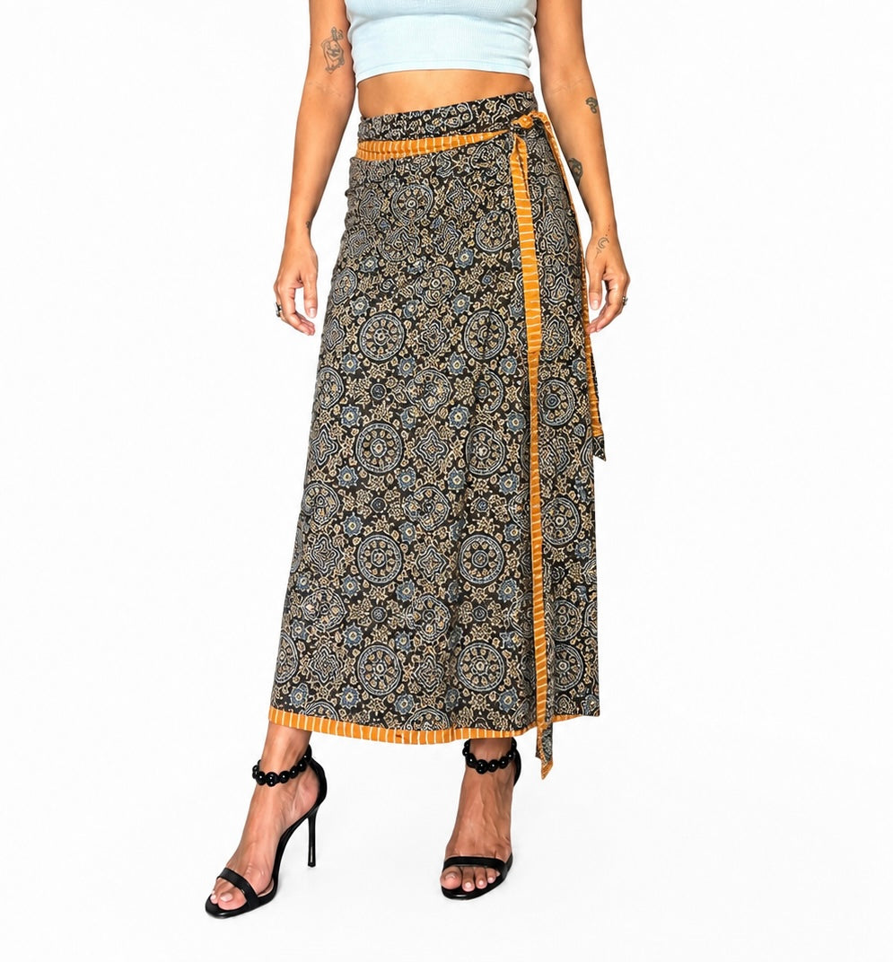 Shapeshifter one skirt, endless possibilities - Mustard stripes & ajrak