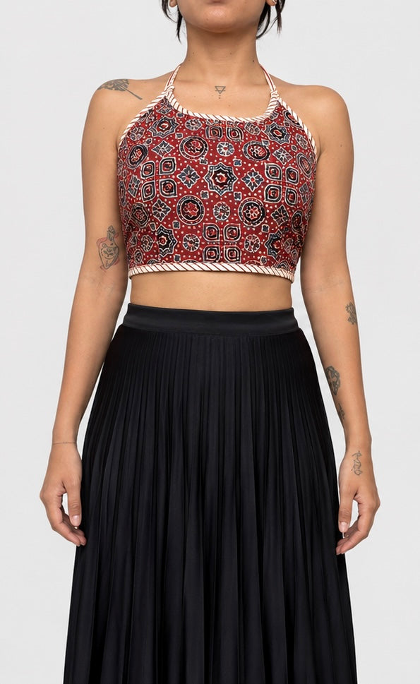 Ajrak Halter Crop Tops- One Size