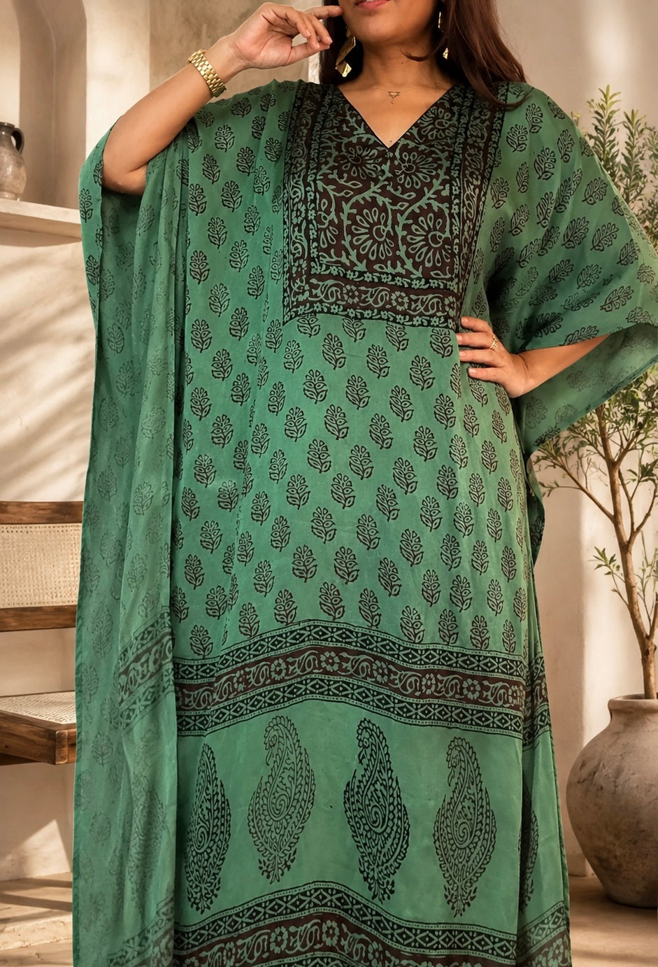 Green Bagh Modal Silk Kaftan