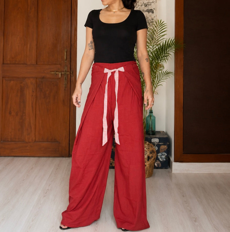 Front Panel Tie-up Pants Maroon