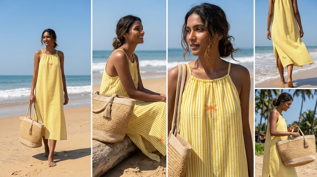 Sunlit Stripes Halter Dress