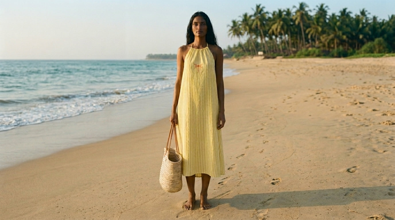 Sunlit Stripes Halter Dress