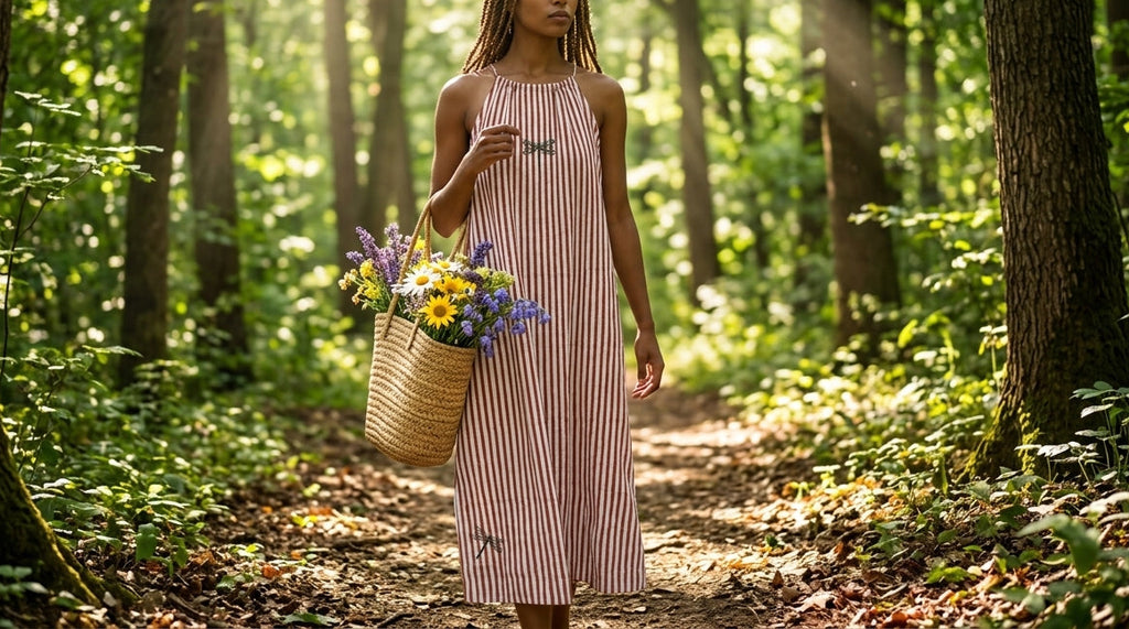 Brown Stripes Halter Dress