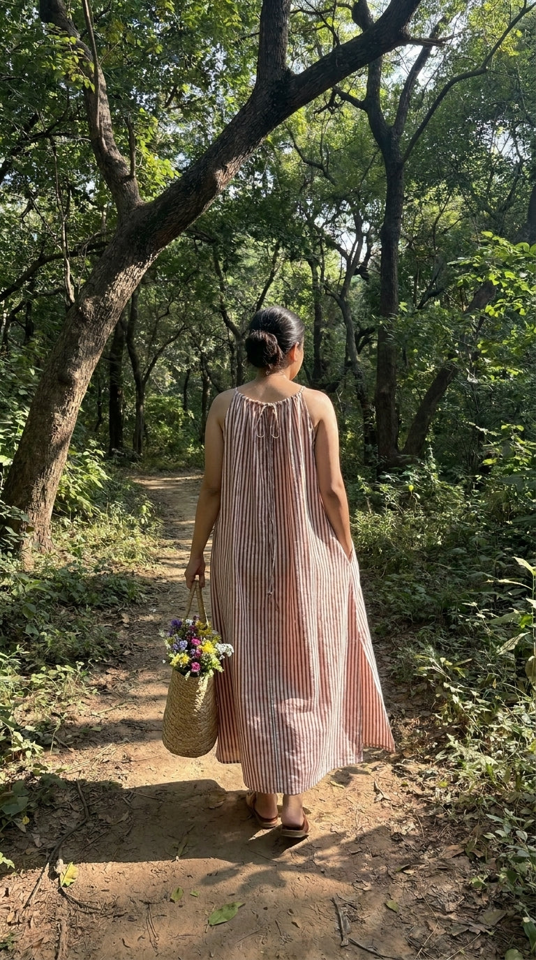 Brown Stripes Halter Dress