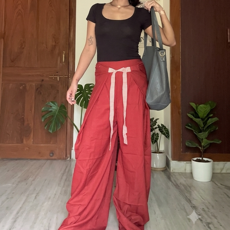 Front Panel Tie-up Pants Maroon