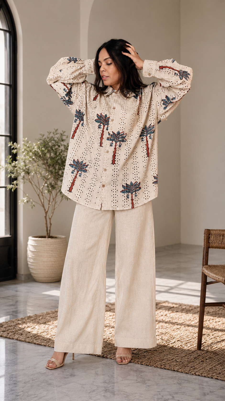 Beige Ajrakh Hakoba Cotton Shirt