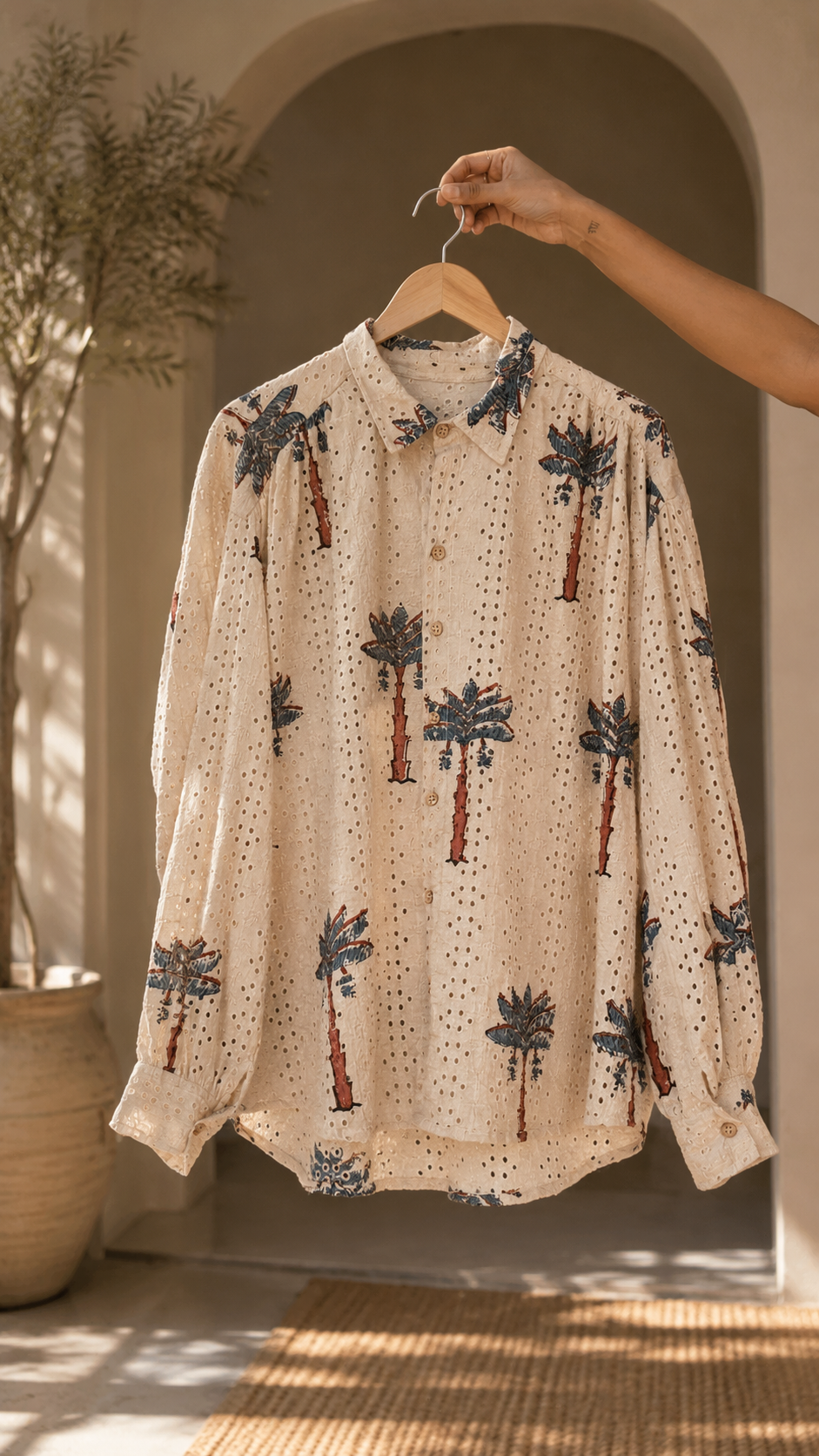 Beige Ajrakh Hakoba Cotton Shirt