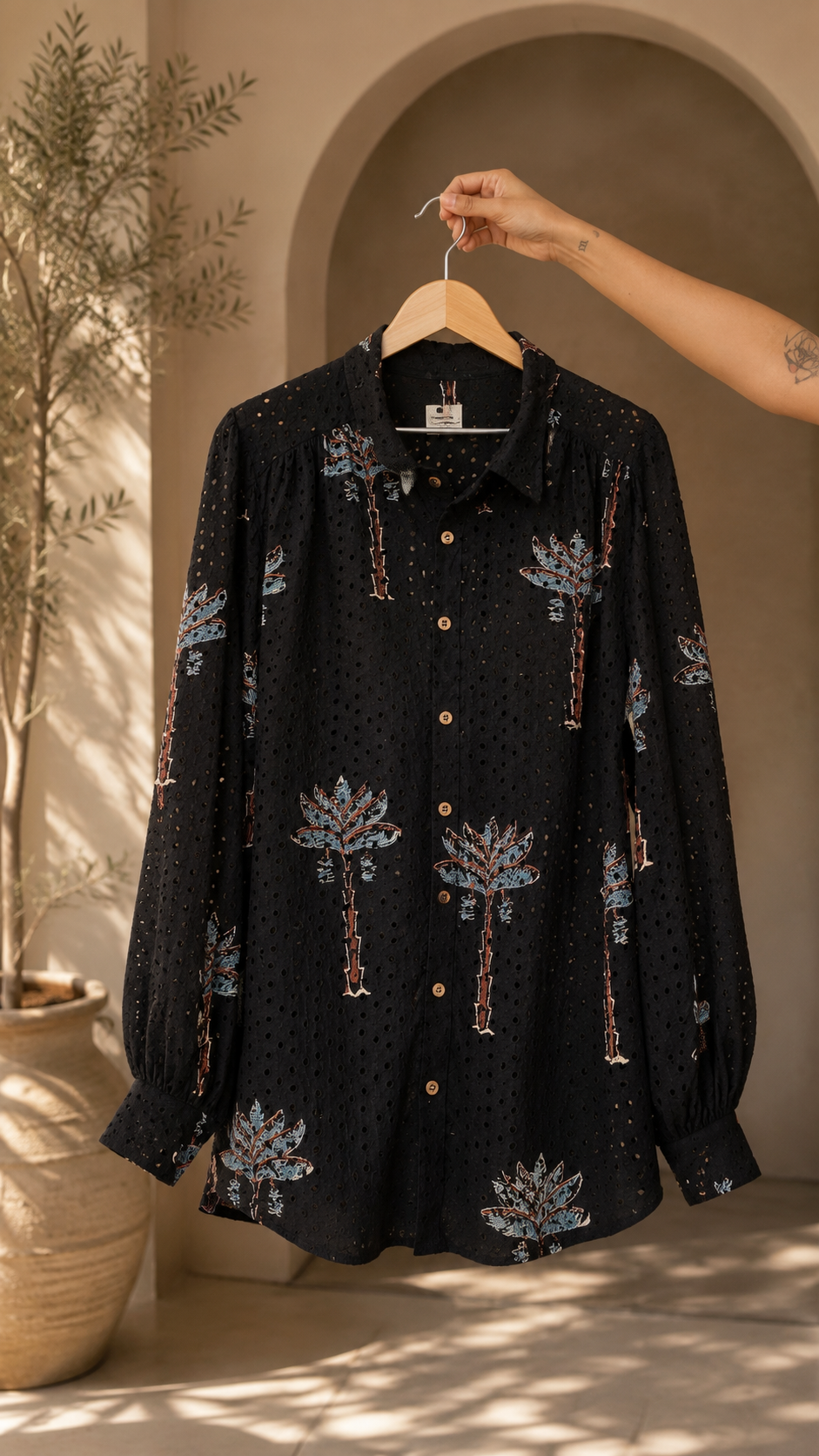 Black Ajrakh Hakoba Cotton Shirt