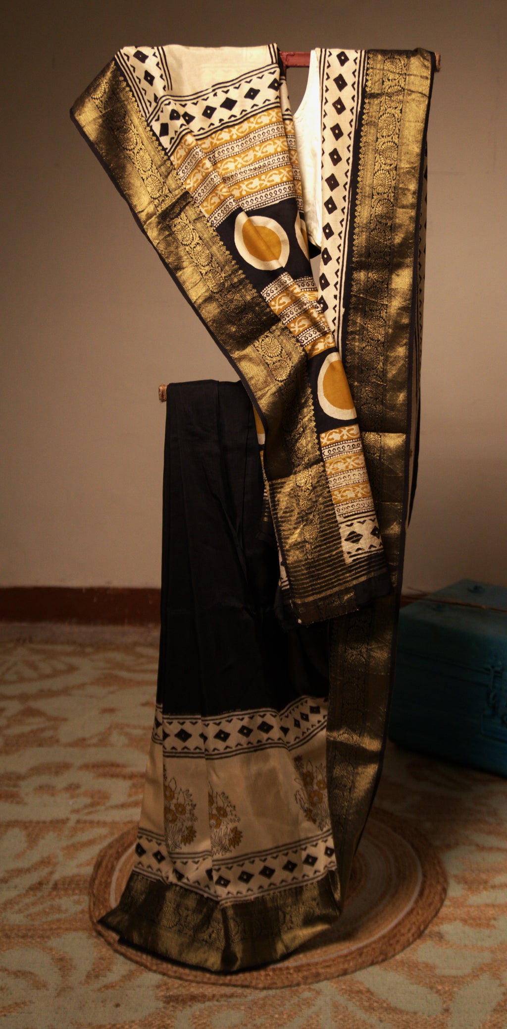 Dola Silk - Black with gold border
