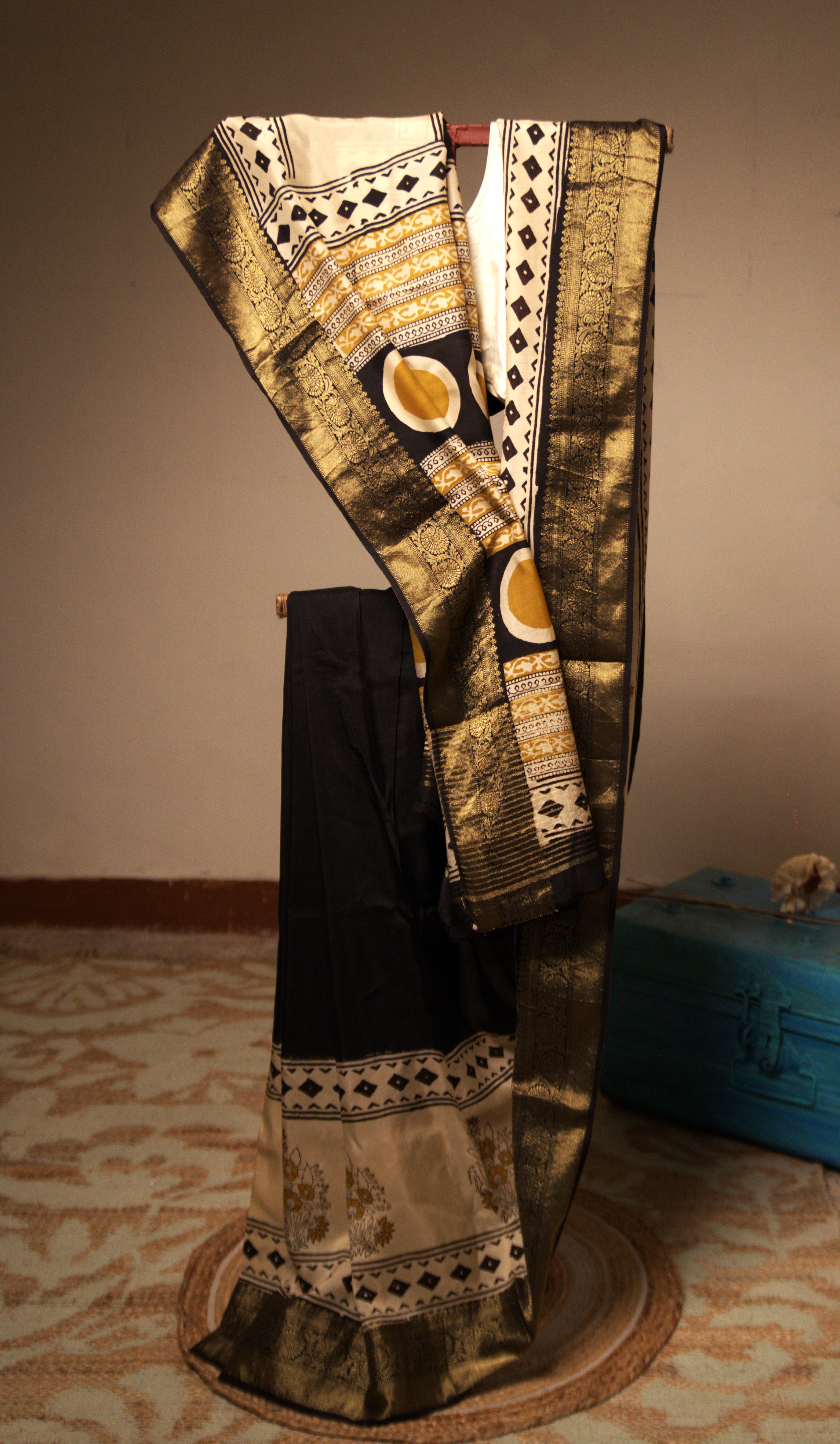 Dola Silk - Black with gold border