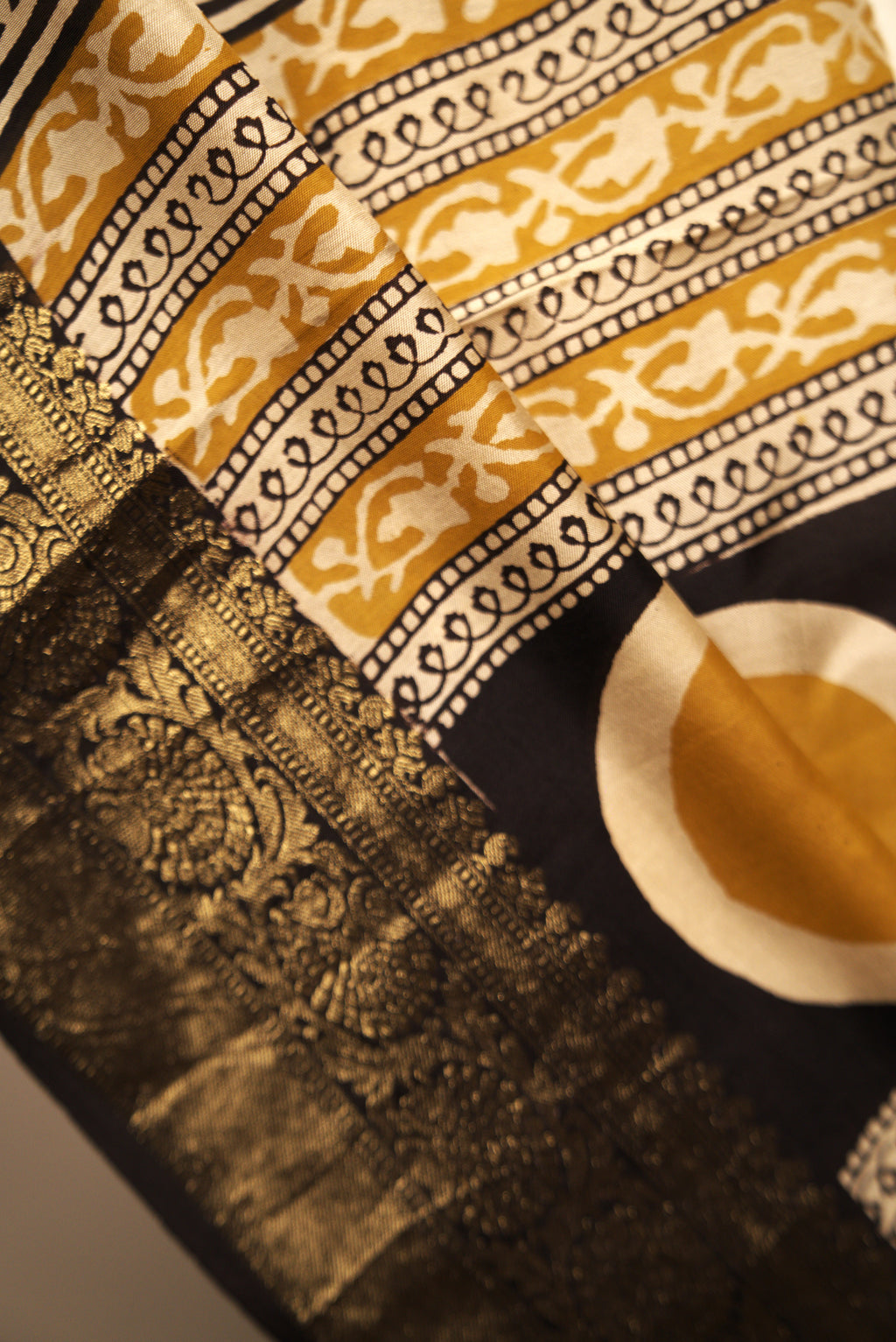 Dola Silk - Black with gold border