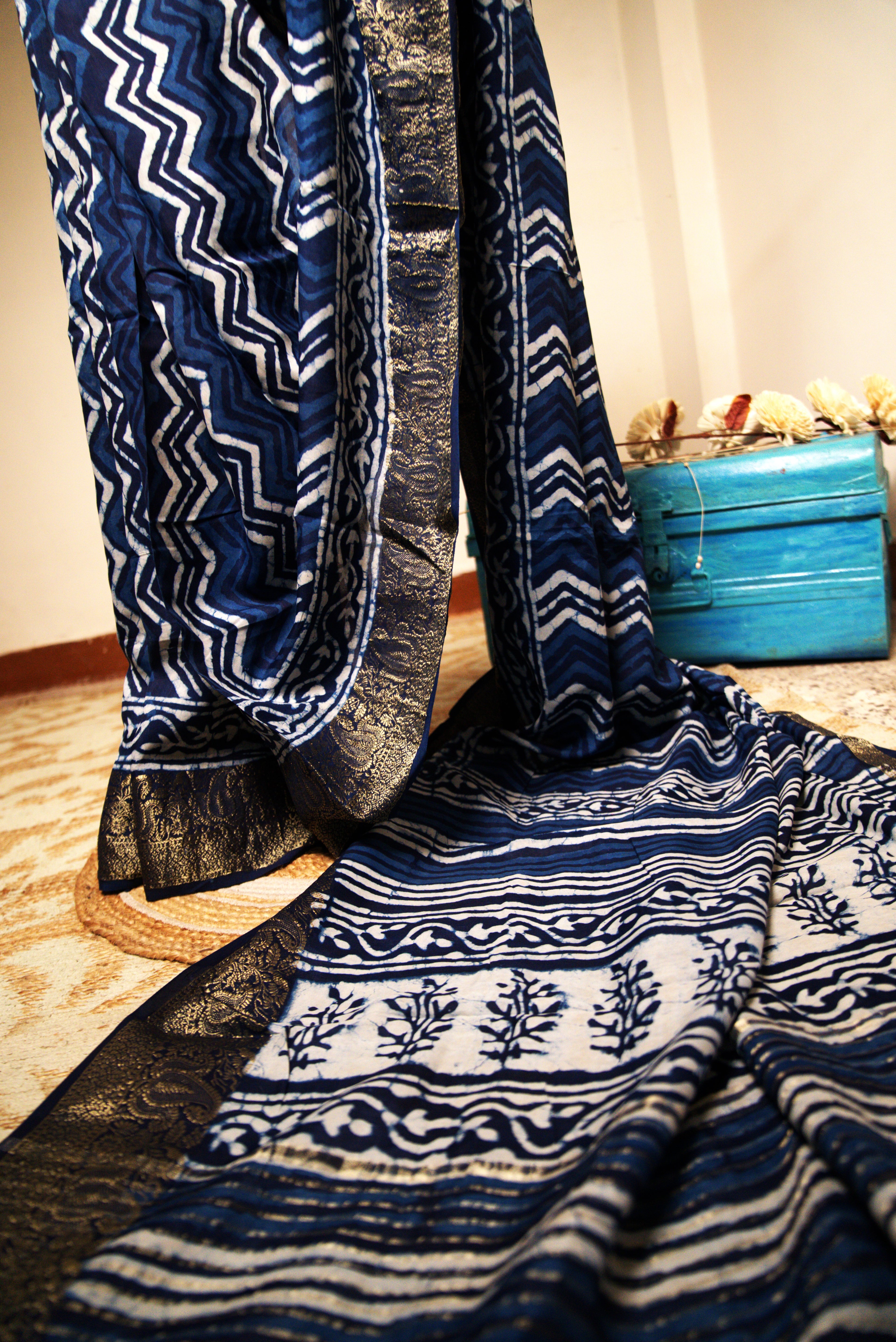 Indigo Blue Dola Silk Sari