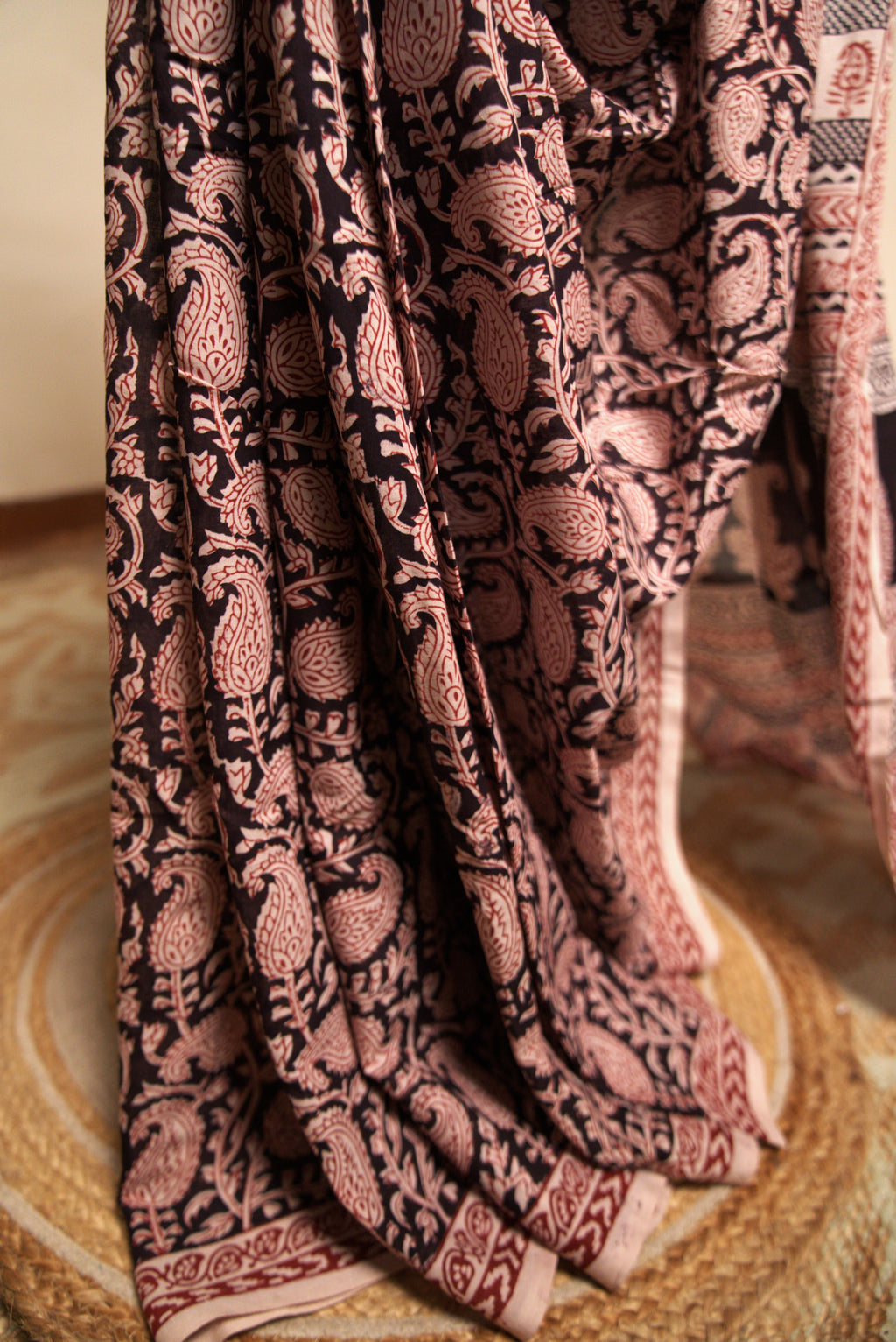 Off-White Cotton Kalamkari Sari with Red Motifs