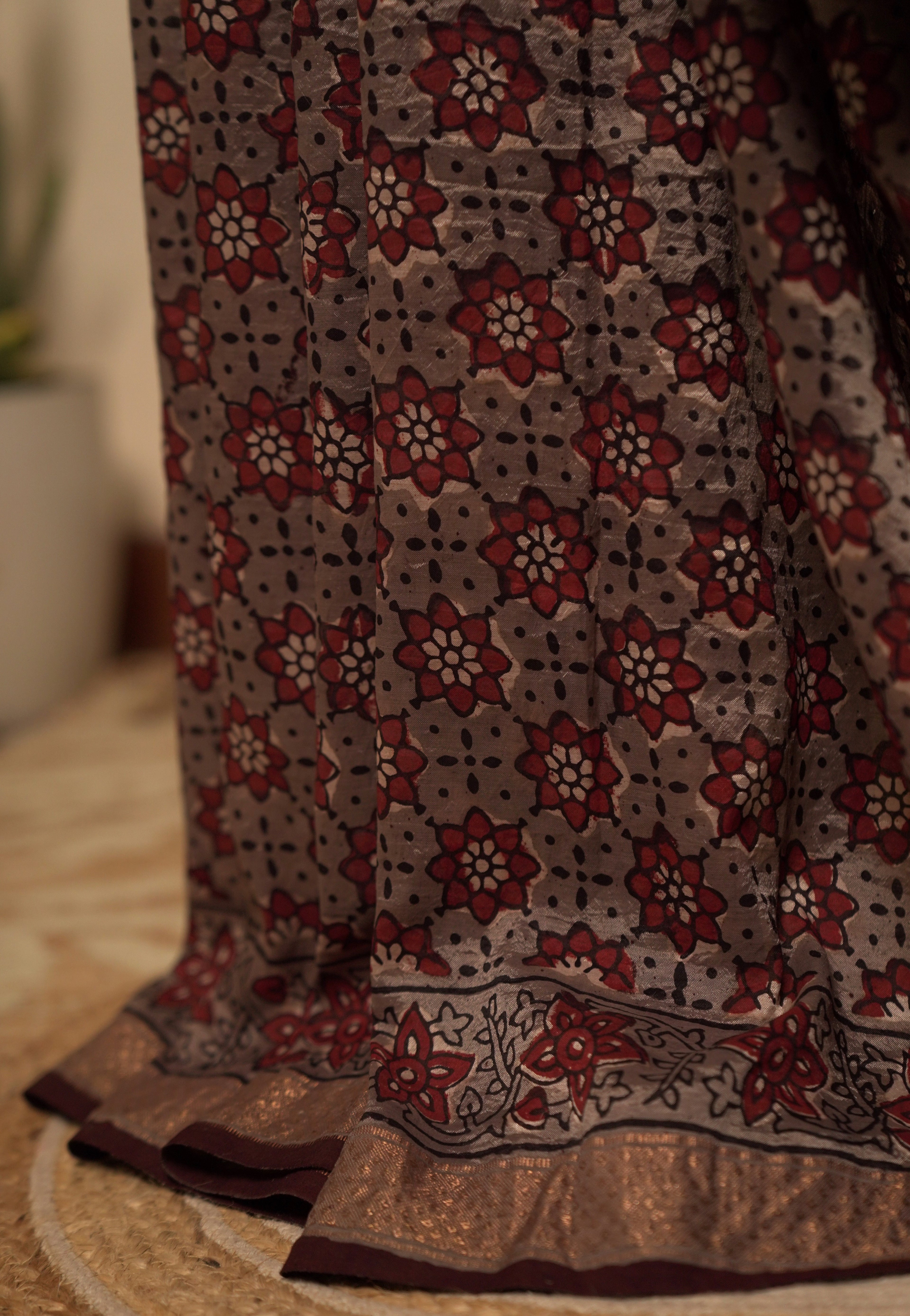 Sutrā - Maroon & Steel Grey Silk Sari