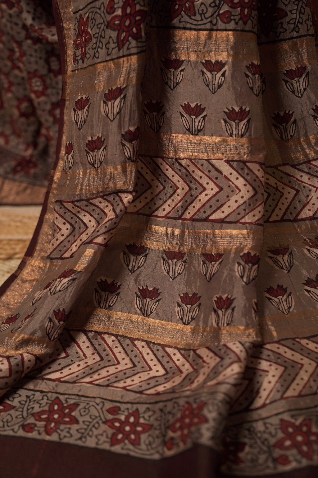 Sutrā - Maroon & Steel Grey Silk Sari