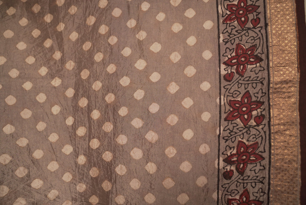 Sutrā - Maroon & Steel Grey Silk Sari