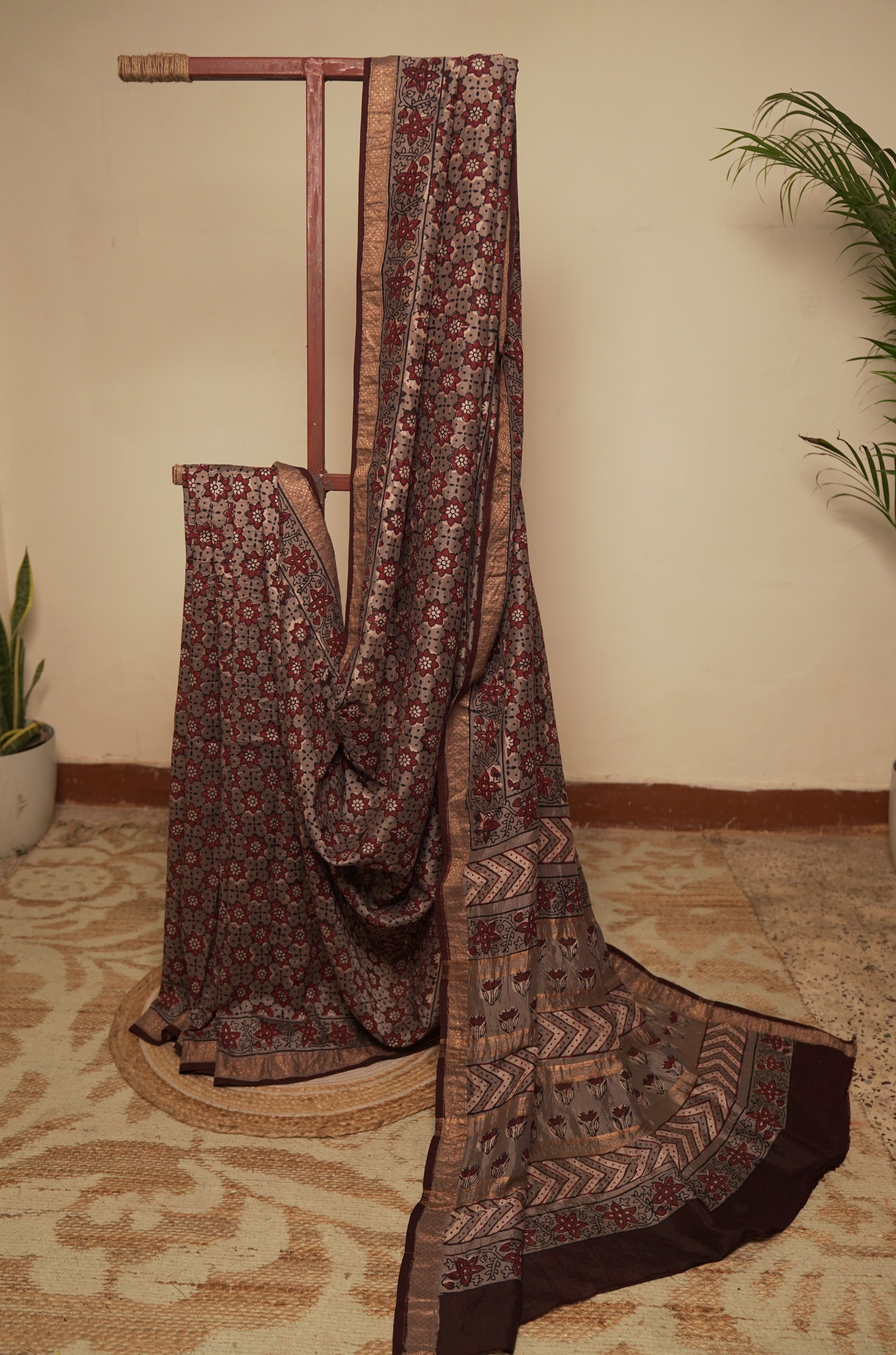 Sutrā - Maroon & Steel Grey Silk Sari