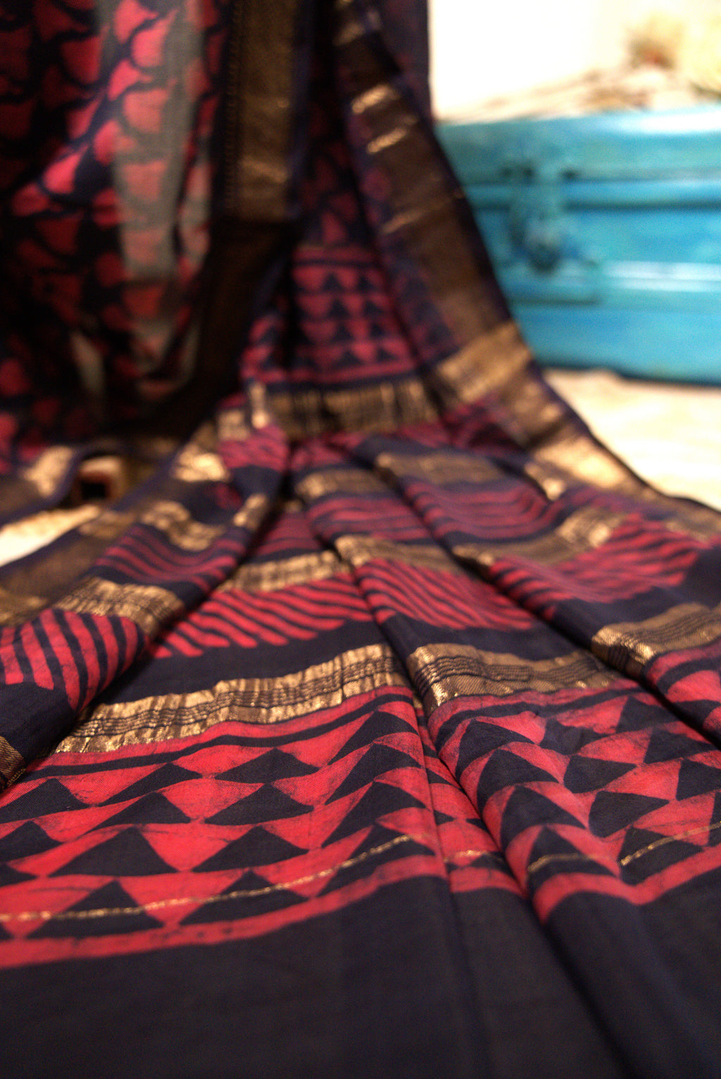 Sutrā – Dark Purple Silk Sari with Pink flowers