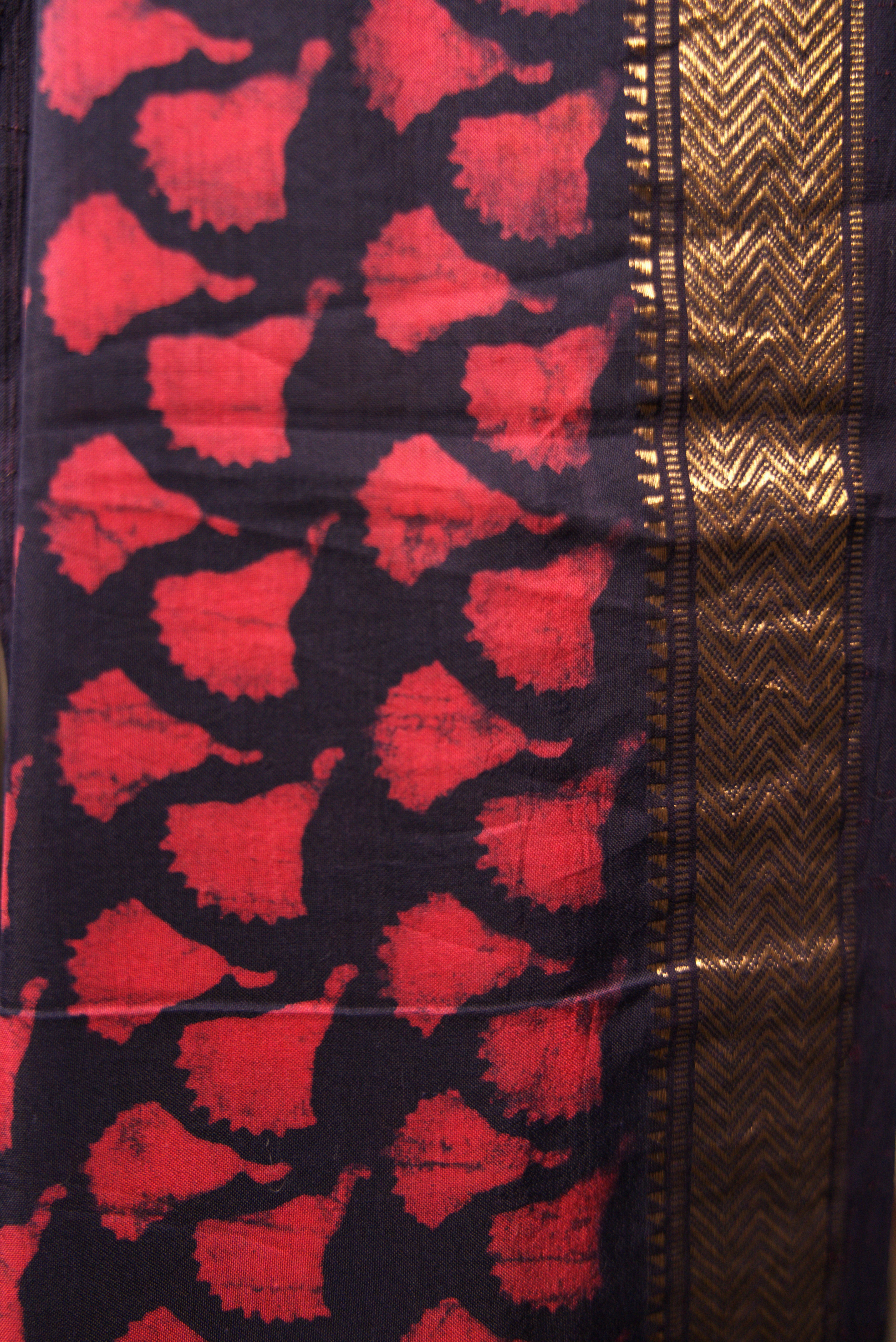 Sutrā – Dark Purple Silk Sari with Pink flowers