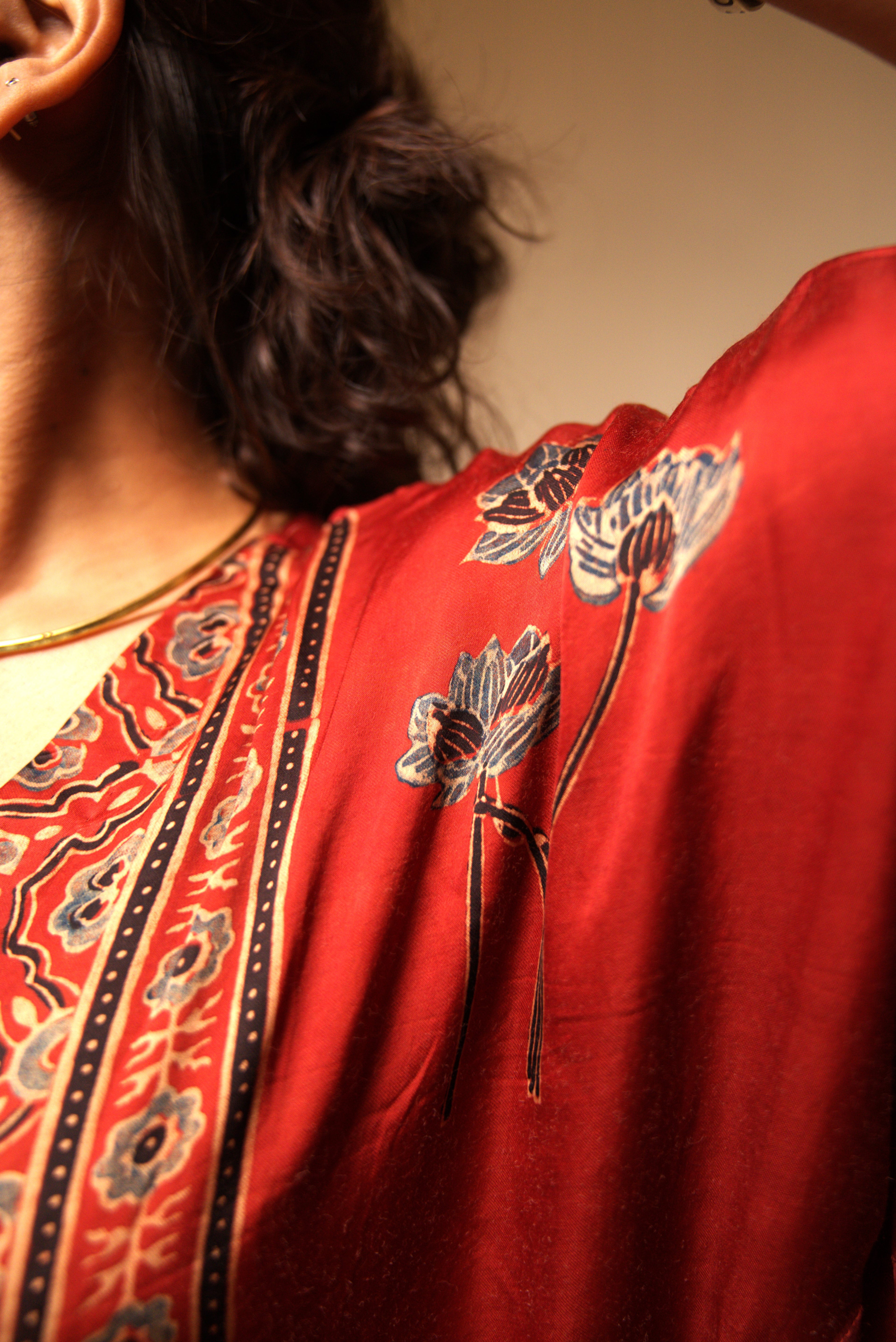 Jugni - Red Modal Silk Kaftan with Elegant Motifs